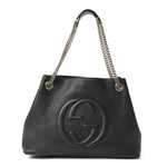 Pebbled Calfskin Medium Soho Chain Shoulder Bag Black