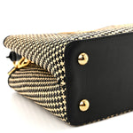 Raffia Calfskin Capucines MM Black Ecru