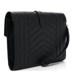 Grain De Poudre Textured Mixed Matelasse Triquilt Monogram Clutch Black