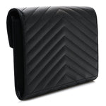 Grain De Poudre Matelasse Chevron Monogram Monochrome Envelope Clutch Black