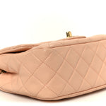 Lambskin Quilted Mini Pearl Crush Flap Light Orange