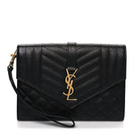 Grain De Poudre Textured Mixed Matelasse Triquilt Monogram Clutch Black