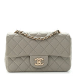 Lambskin Quilted Mini Rectangular Flap Grey