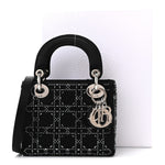 Satin Crystal Cannage Mini Lady Dior Black