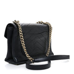 Lambskin Chevron Stitched Medium Envelope Flap Black
