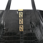 Calfskin Crocodile Embossed Greca Goddess Tote Bag Black