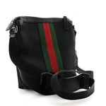 Techno Canvas Selleria Calfskin Web Small Flat Messenger Bag Black