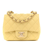Lambskin Quilted Mini Square Flap Light Yellow
