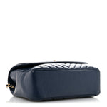 Calfskin Chevron Quilted Top Handle Flap Navy