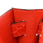Shiny Porosus Crocodile Kelly Cut Pochette Orange Poppy