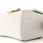 Shiny Calfskin Crocodile Embossed Hourglass Top Handle Bag XS White
