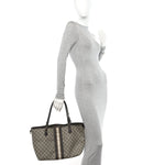 GG Plus Monogram Web Tote Dark Brown