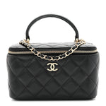 Lambskin Quilted Small Top Handle Vanity Case With Chain Black