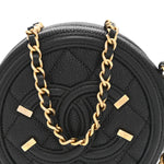 Caviar Quilted Round Filigree Crossbody Black