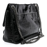 Patent Crocodile Embossed Lambskin Monogram Medium Niki Chain Satchel Black