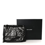 Crinkled Calfskin Matelasse Monogram Large Niki Chain Satchel Black