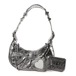 Metallic Agneau Arena Le Cagole Shoulder Bag XS Silver