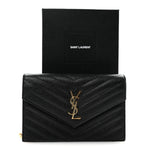 Grain De Poudre Matelasse Chevron Monogram Envelope Chain Wallet Black