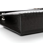 Calfskin Crocodile Embossed Large Monogram Satchel Dark Brown
