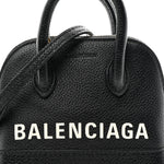 Grained Calfskin Logo Mini Ville Top Handle Bag Black White