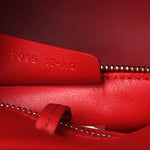 Calfskin Medium Hug Soft Bicolor Shoulder Bag Black Flame Red