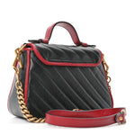 Vintage Effect Calfskin Matelasse Diagonal Mini Torchon GG Marmont Top Handle Shoulder Bag Black Romantic Cherry