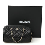 Caviar Quilted Barrel Clutch With Chain Black