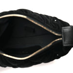 Velvet Diamanté Quilted Pocket Pouch Hobo Black