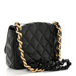 Lambskin Quilted Small Lacquered Chain Flap Black