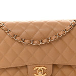 Caviar Quilted Medium Double Flap Beige