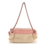 Canvas Woven Lambskin Lax Accordion Hobo Pink