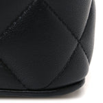 Lambskin Quilted Metal Mini Top Handle Vanity Case With Chain Black