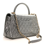 Metallic Caviar Quilted Small Coco Handle Flap Silver