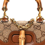 New Canvas Charisma Calfskin Crystal GG Monogram Small Bamboo 1947 Top Handle Bag Camel Ebony