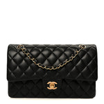 Lambskin Quilted Medium Double Flap Black