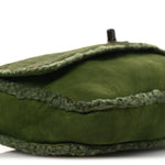 Suede Shearling Flap Clutch Green