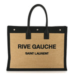 Raffia Linen Calfskin Rive Gauche Tote Naturale Black