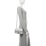 Metallic Lambskin Quilted Mini Rectangular Flap Silver