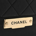 Grained Calfskin Quilted Medium Label Click Flap Bag Black