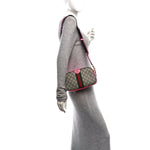 GG Supreme Monogram Textured Dollar Calfskin Web Ophidia Small Crossbody Bag Beige Ebony Fuchsia
