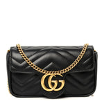 Calfskin Matelasse Super Mini GG Marmont Shoulder Bag Black