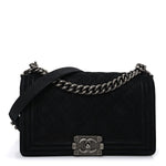 Bullskin Suede Caviar Quilted Medium Boy Flap Black