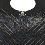 Glazed Calfskin Chevron Stitched Large 31 Shopping Bag Black Multicolor
