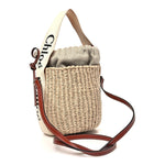 X MIFUKO Raffia Calfskin Small Woody Basket Shoulder Bag Beige Brown