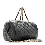 Caviar Quilted Barrel Clutch With Chain  Black