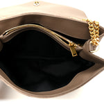 Suede Y Quilted Monogram Medium Loulou Chain Satchel Taupe