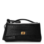 Crocodile Embossed Small Bel Air Clutch On Strap Black