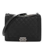 Calfskin Embossed Stitch Large Boy Flap Black