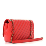 Shiny Goatskin Diagonal Quilted Small Flap Red