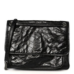 Crinkled Calfskin Matelasse Monogram Large Niki Chain Satchel Black